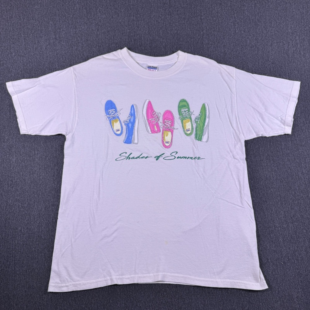Gildan Mens White Shades Of Summer Short Sleeve Crew Neck Graphic T-Shirt Large‎
